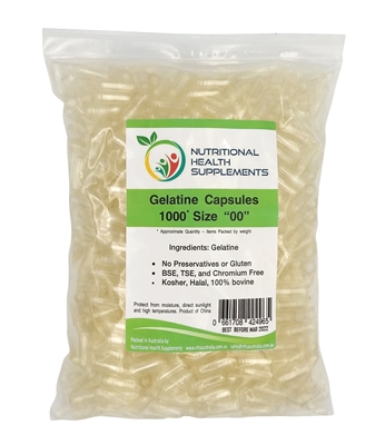 1000 Empty Clear Hard Gelatin Capsules - Size 00