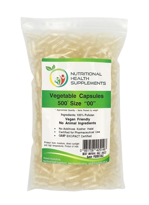 500 Empty Pullulan Vegetable Vegetarian Vegan Capsules - Size 00
