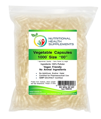 1000 x Empty Clear Pullulan Vegetable Vegetarian Vegan Capsules - Size 00