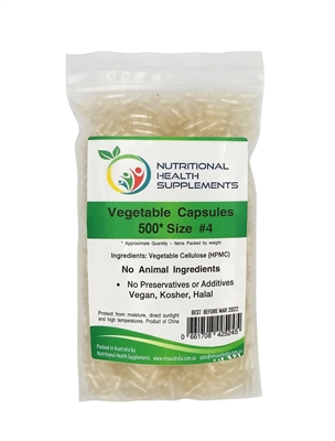 500 Empty Vegetable Vegetarian Vegan Capsules - Size #4